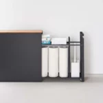 Yamazaki TOWER Pull-Out Shelving Unit with Wooden Shelf, Black, Detail View 13 | One Horizon