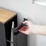 Yamazaki TOWER Pull-Out Shelving Unit with Wooden Shelf, Black, Detail View 14 | One Horizon