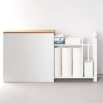 Yamazaki TOWER Pull-Out Shelving Unit with Wooden Shelf, White, Detail View 4 | One Horizon
