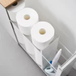 Yamazaki TOWER Pull-Out Shelving Unit with Wooden Shelf, White, Detail View 6 | One Horizon