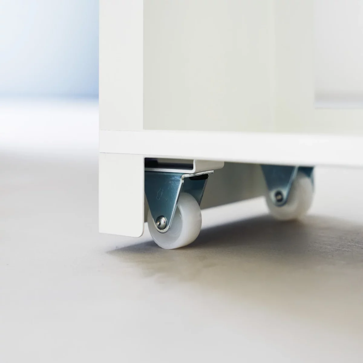 Yamazaki TOWER Pull-Out Shelving Unit with Wooden Shelf, White, Detail View 7 | One Horizon