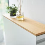Yamazaki TOWER Pull-Out Shelving Unit with Wooden Shelf, White, Detail View 9 | One Horizon