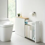 Yamazaki TOWER Pull-Out Shelving Unit with Wooden Shelf, White, Detail View 11 | One Horizon