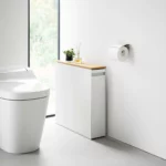 Yamazaki TOWER Pull-Out Shelving Unit with Wooden Shelf, White, Detail View 12 | One Horizon