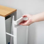 Yamazaki TOWER Pull-Out Shelving Unit with Wooden Shelf, White, Detail View 14 | One Horizon