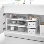 Yamazaki TOWER Extendable Shelf, White, Detail View 2 | One Horizon
