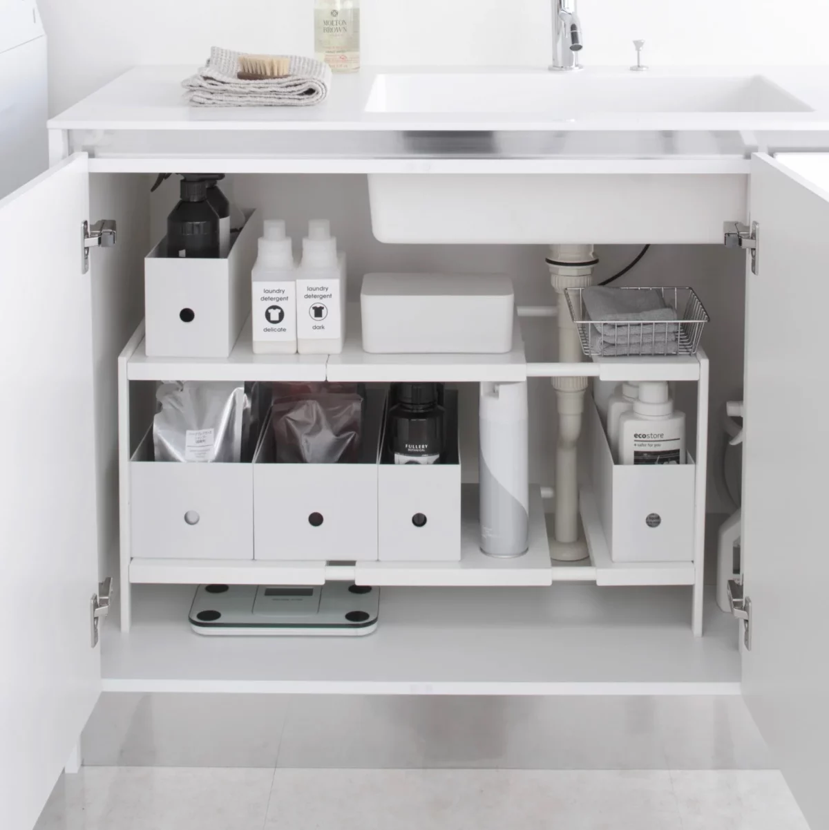 Yamazaki TOWER White Pull-Out Shelf, Detail View 5 | One Horizon
