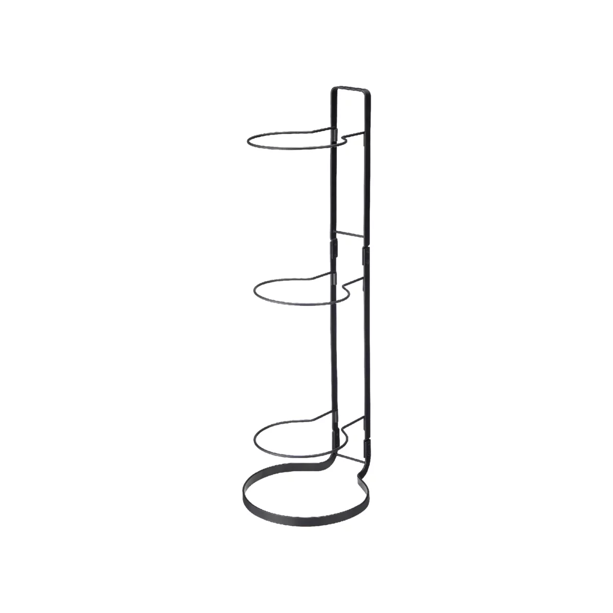 Yamazaki FRAME Ball Stand in Black, empty with three rings on a white background