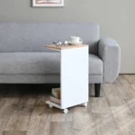 Yamazaki TOWER Side Table with Casters, White, Detail View 2 | One Horizon