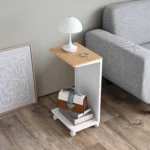 Yamazaki TOWER Side Table with Casters, White, Detail View 3 | One Horizon