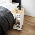 Yamazaki TOWER Side Table with Casters, White, Detail View 4 | One Horizon