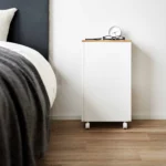 Yamazaki TOWER Side Table with Casters, White, Detail View 5 | One Horizon