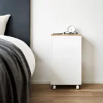 Yamazaki TOWER Side Table with Casters, White, Detail View 10 | One Horizon
