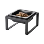 Yamazaki TOWER Food Bowl, single, with stand in black, featuring dry food, shown on a white background