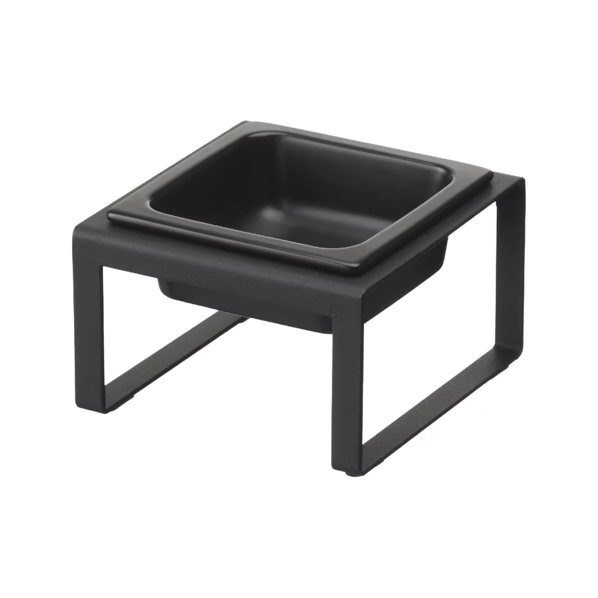 Yamazaki TOWER Food Bowl, single, with stand, in black, shown empty on a white background