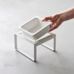 Yamazaki TOWER Food Bowl, single, with stand in white; the ceramic bowl lifts out of the stand by hand