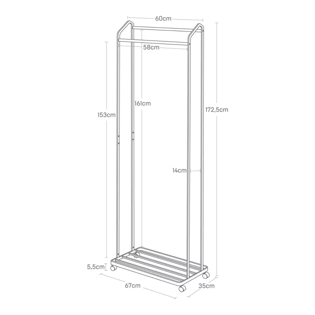 Yamazaki Garderobe mit Rollen TOWER Schwarz, Detailansicht 12 | One Horizon