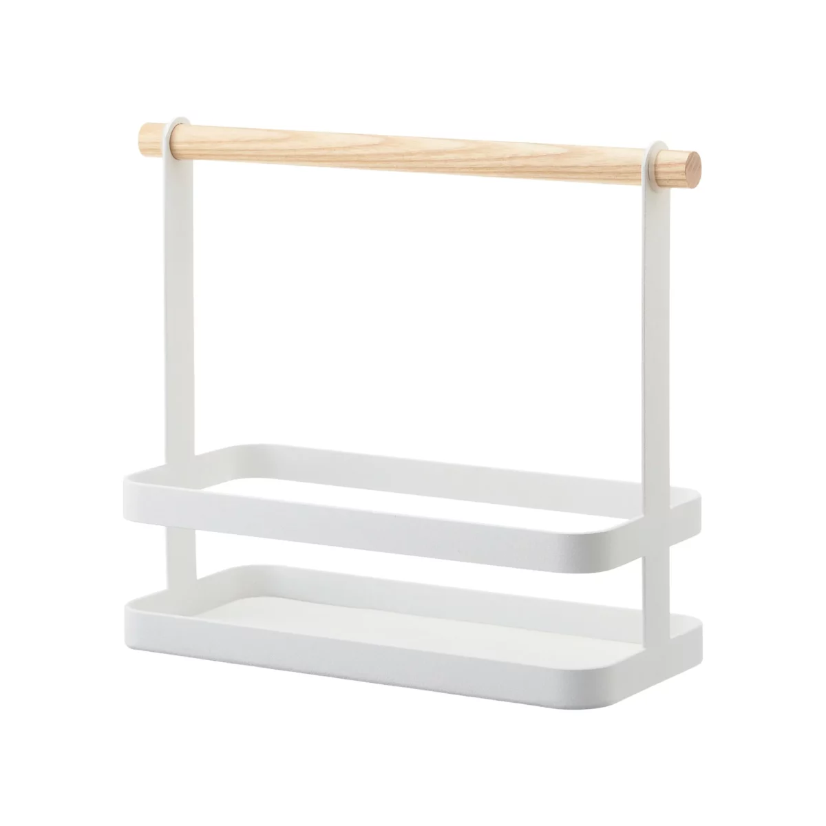 Étagère à épices Yamazaki TOSCA avec poignée en bois, de couleur blanche, représentée vide sur fond blanc