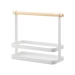 Étagère à épices Yamazaki TOSCA avec poignée en bois, de couleur blanche, représentée vide sur fond blanc