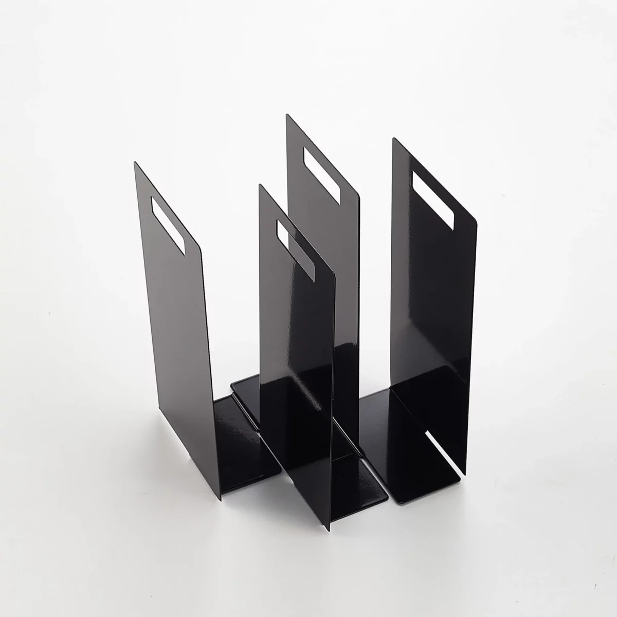Yamazaki TOWER Towel Storage, Set of 2 in Black; both pieces shown individually on a white background