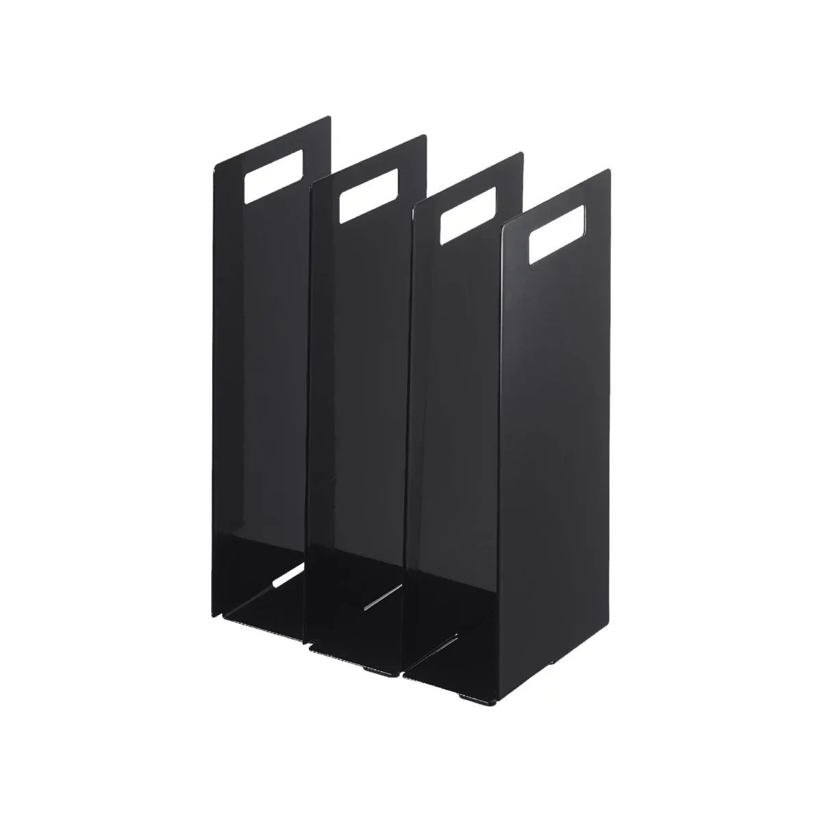 Yamazaki TOWER Towel Storage, 2-Piece Set in Black, two pieces connected, shown on a white background