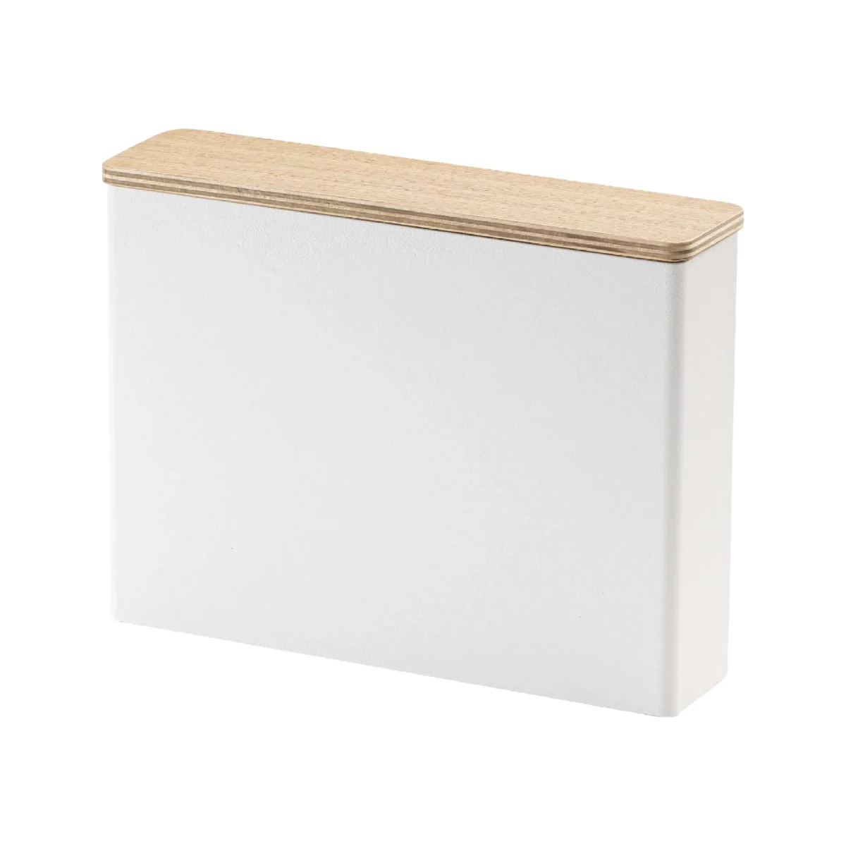 Yamazaki Kaffeefilterbox TOSCA mit Holzdeckel in Weiss, mit Holzdeckel, freigestellt auf weissem Hintergrund