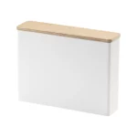 Yamazaki Kaffeefilterbox TOSCA mit Holzdeckel in Weiss, mit Holzdeckel, freigestellt auf weissem Hintergrund
