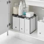 Yamazaki Klappregal TOWER stapelbar L in Schwarz, im Spülenunterschrank über Ordnerboxen mit Waschmittel