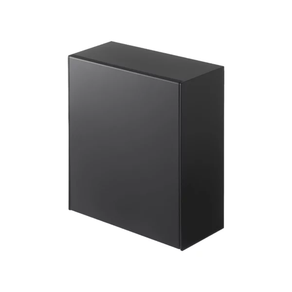 Yamazaki TOWER Adhesive Hook Box with Flap in Black, isolated on a white background