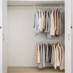 Yamazaki SMART 2-Tier Extendable Clothes Rod in White, Wardrobe with Two Levels of Clothing Viewed from the Front