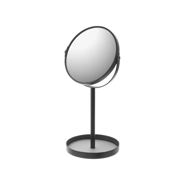Miroir de maquillage Yamazaki TOWER avec tablette, couleur noire, en gros plan sur fond blanc