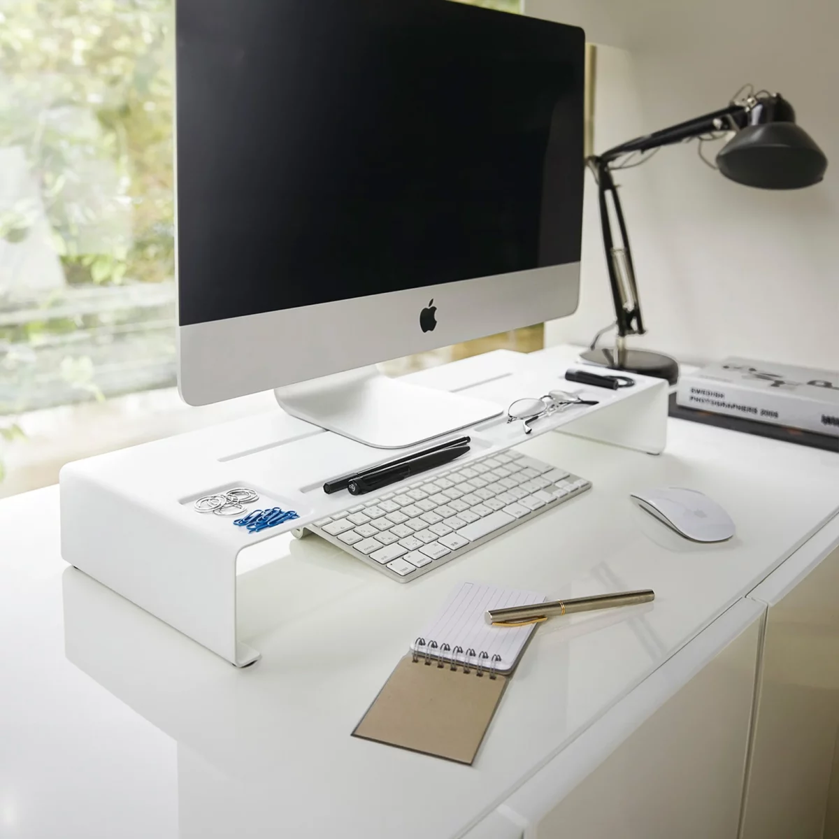Yamazaki TOWER White Monitor Stand, Detail View 2 | One Horizon