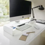 Yamazaki TOWER White Monitor Stand, Detail View 2 | One Horizon
