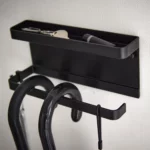 Yamazaki Schirmhalter SMART für die Wand in Schwarz, Ablage oben, Stockschirme an der Stange darunter