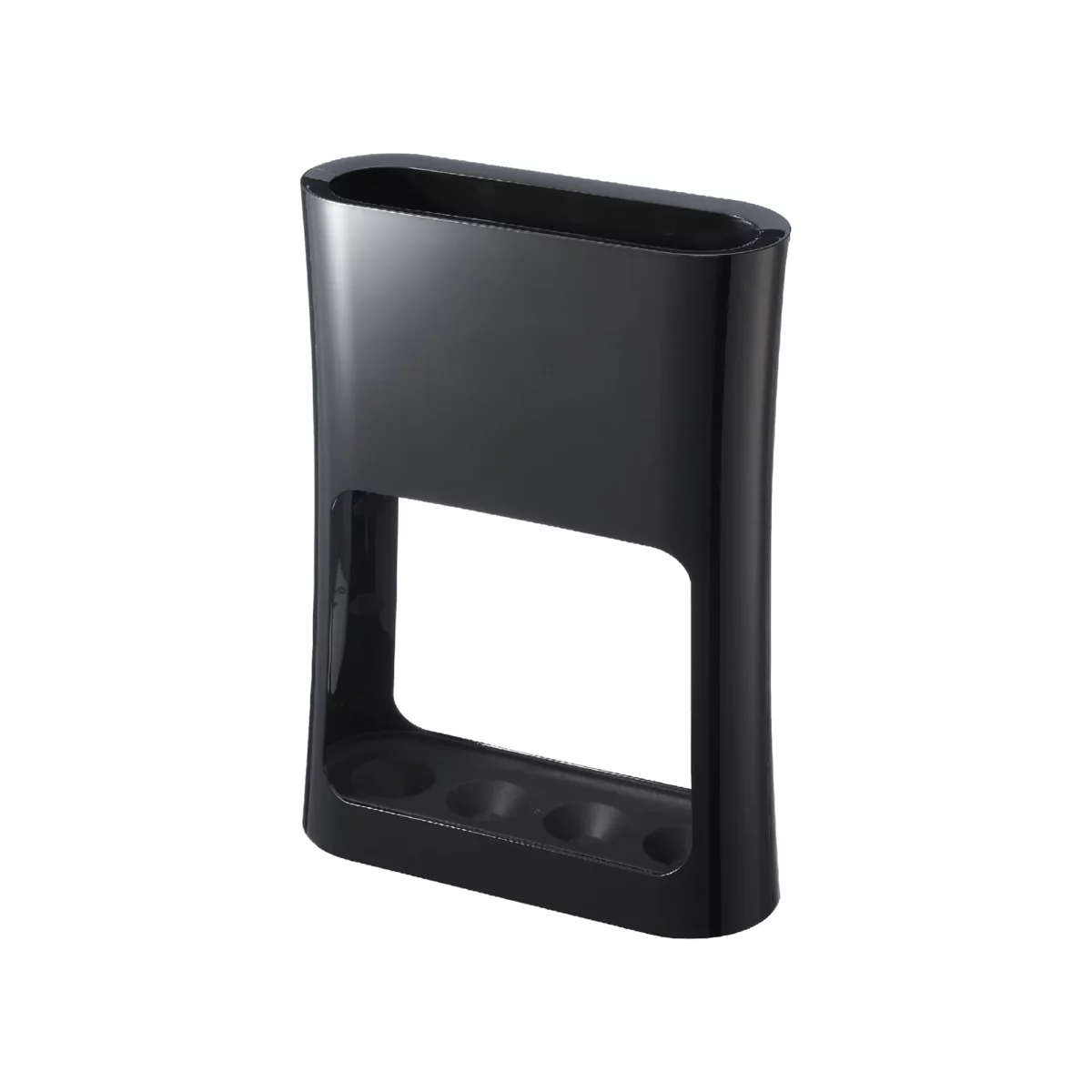 Yamazaki narrow oval umbrella stand in black, isolated on a white background