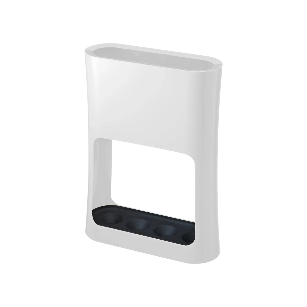 Yamazaki narrow oval umbrella stand in white, shown on its own against a white background