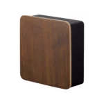 Yamazaki RIN Magnetic Key Cabinet in Black, closed with a wooden door, shown on a white background