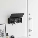 Yamazaki TOWER Wide Key Box in Black, with an open lid and keys hanging in the entryway