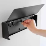 Yamazaki TOWER Wide Key Cabinet in Black; a hook slides along the inner rail