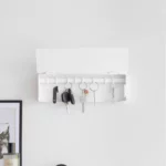 Yamazaki TOWER Wide Key Cabinet in White, shown from the front with the lid open and five key rings