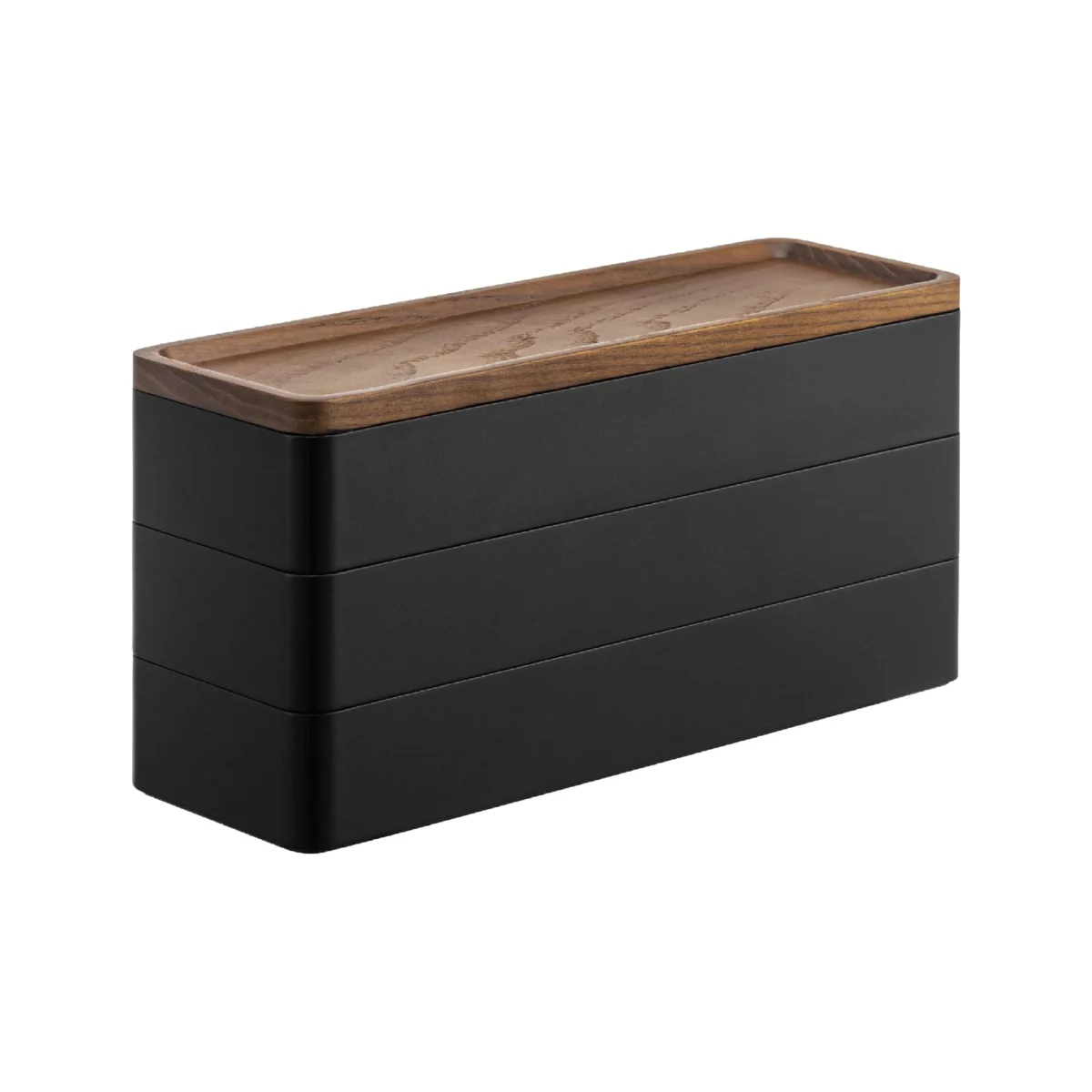 Yamazaki RIN 3-Tier Narrow Jewelry Box in Black, closed and empty, shown against a white background