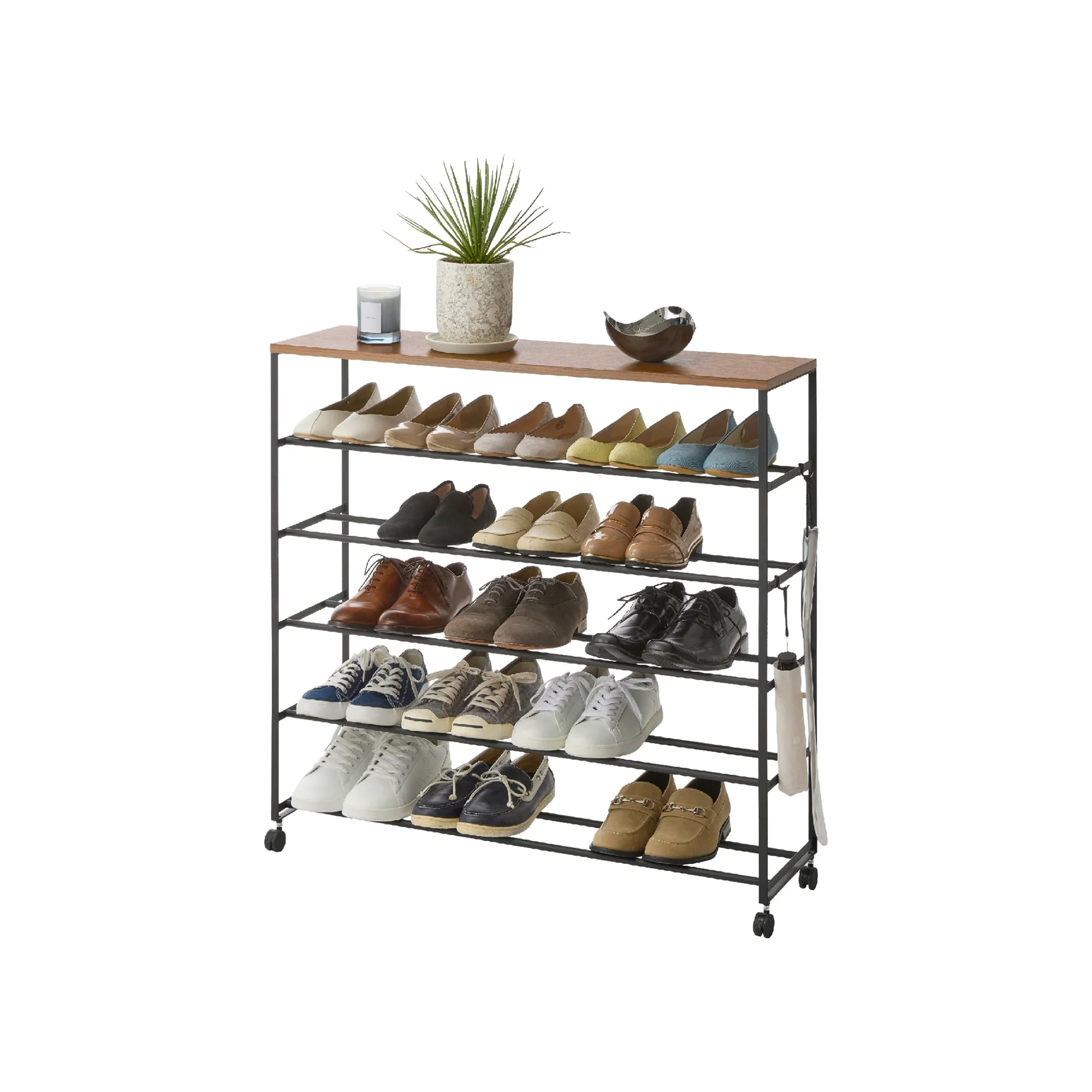 Étagère à chaussures TOWER à 5 niveaux avec roulettes