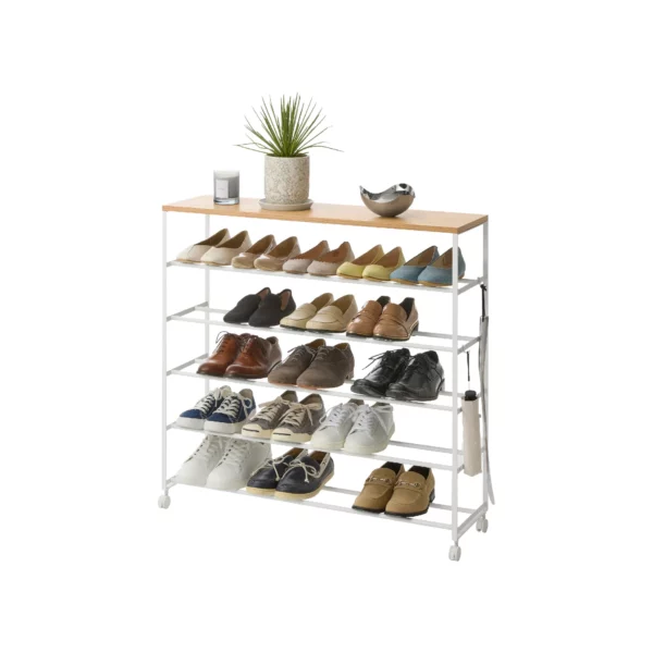 Schuhregal TOWER 5 Ebenen mit Rollen - Weiss