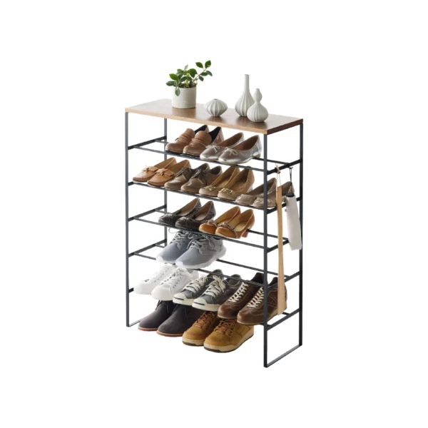 Étagère à chaussures TOWER à 6 niveaux avec plateau en bois