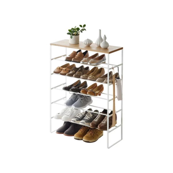 Schuhregal TOWER 6 Ebenen mit Holzplatte - Weiss