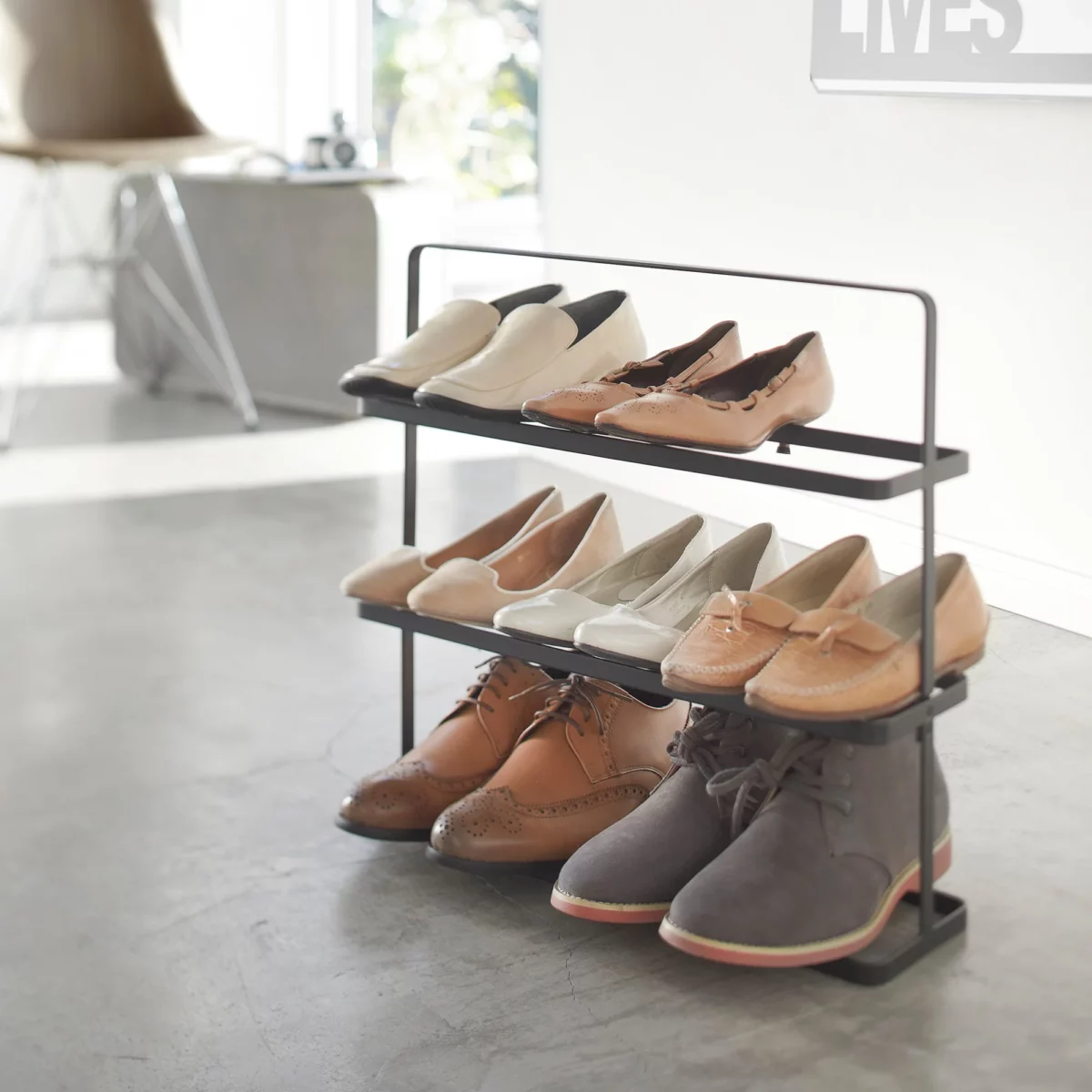 Yamazaki TOWER Wide Shoe Rack, Black, Detail View 2 | One Horizon