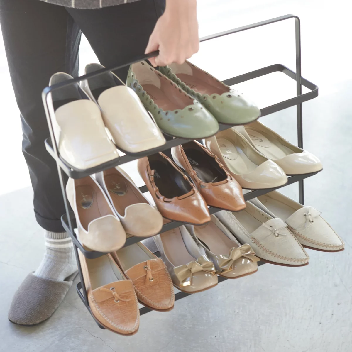 Yamazaki TOWER Wide Shoe Rack, Black, Detail View 4 | One Horizon