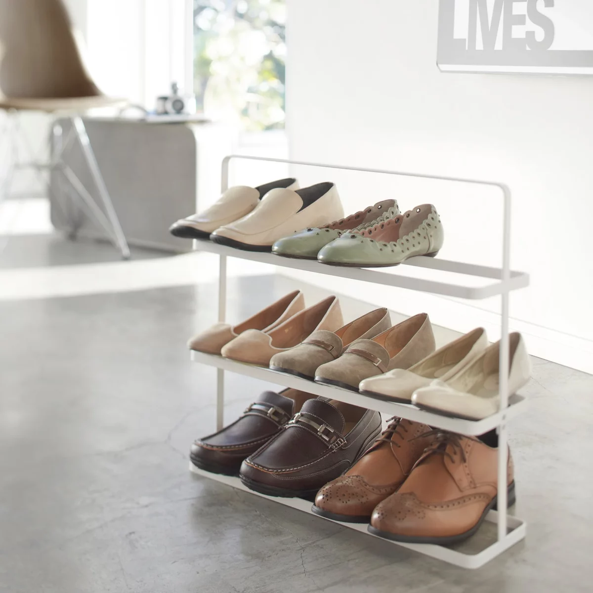 Yamazaki TOWER Wide Shoe Rack, White, Detail View 2 | One Horizon