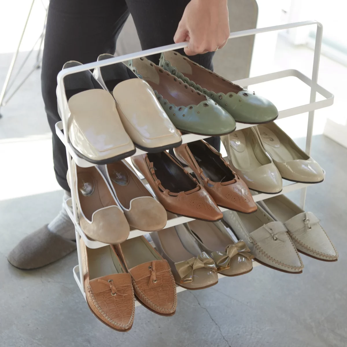 Yamazaki TOWER Wide Shoe Rack, White, Detail View 4 | One Horizon