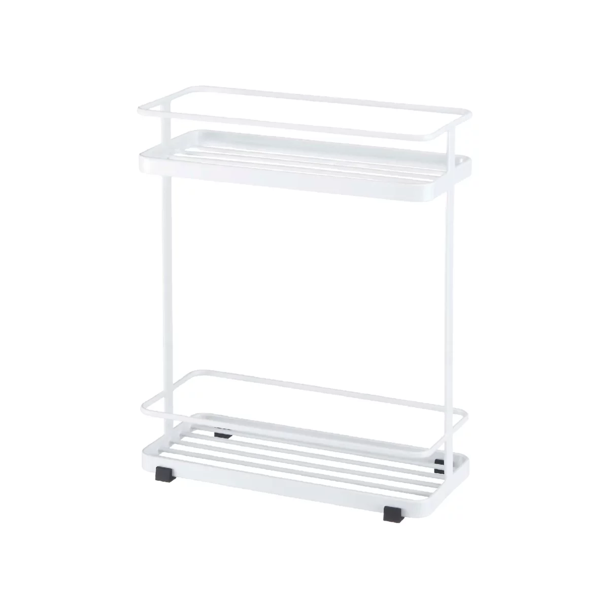 Étagère à distributeurs Yamazaki TOWER à 2 niveaux, blanche, vide, avec deux niveaux sur fond blanc